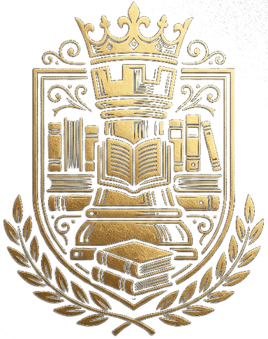 The crest of Rook & Regent Press — a crowned rook of books in gold