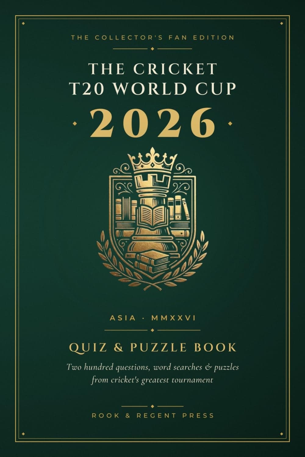 The T20 World Cup 2026 — Quiz & Puzzle Book, bottle green and gold collector's cover